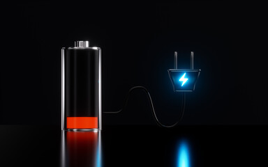 Low energy battery with live socket, 3d rendering.