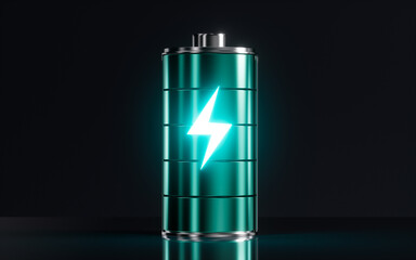 A battery with a charging mark, 3d rendering.