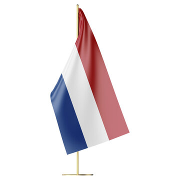 3d flag of Netherlands on stand transparent background PNG