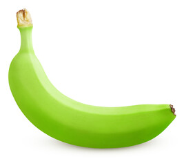 Single green banana isolated on transparent background