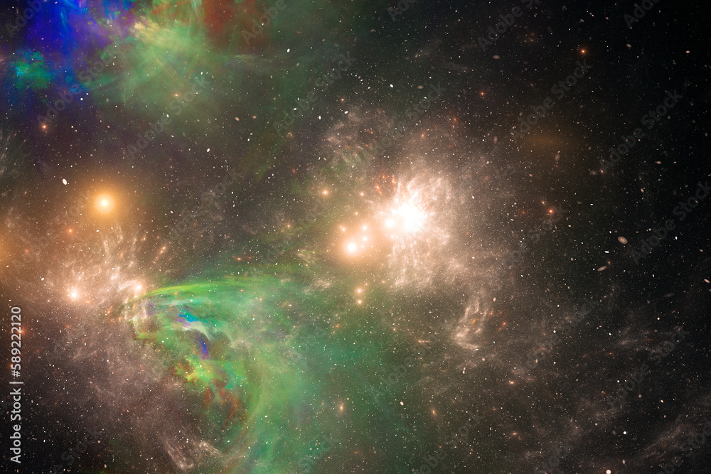 Wall mural multicolored clouds of stardust in black space. abstract fractal 3d rendering