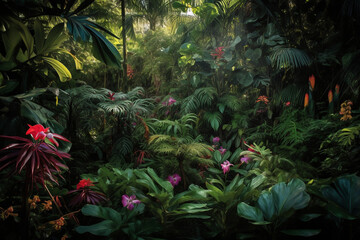 Generative ai lush tropical rainforest deep jungle