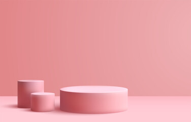 Podium 3d vector realistic. Cylindrical round podiums for the presentation of goods.
