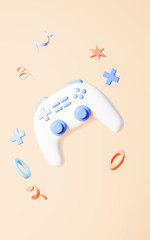 Cartoon gamepad in the yellow background, 3d rendering.