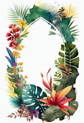 Vertical Floral Frame, Watercolor Flowers, Illustration, Generative AI