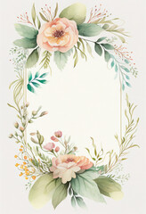 Vertical Floral Frame, Watercolor Flowers, Illustration, Generative AI