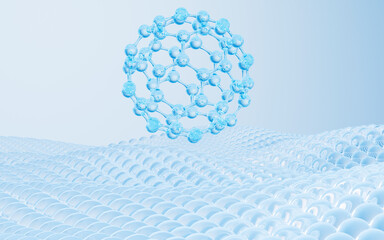 Spherical molecule on the skin, biology and cosmetic medicine concept, 3d rendering.