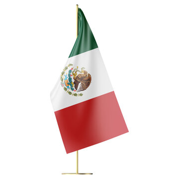 3d flag of Mexico on stand transparent background PNG