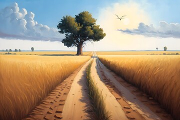 landscape with a field of wheat created using AI Generative Technology