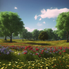 Obraz premium Flower Forest, trees in background, Created using generative AI
