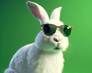 Cool bunny sunglasses looking with colorful summer background.Generative Ai
