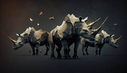 Rhinoceros animal abstract wallpaper. Contrast background Rhino in vivid colors generative ai