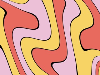 Retro psychedelic print with orange, pink and yellow ripples. Decorative wallpaper.