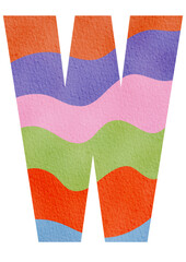 Rainbow W Alphabet For Kids: Cartoon English Alphabet, Vibrant Hand-Drawn Watercolor Font, Uppercase Letters, Playful Typography And Vector Illustration For Posters And Cards