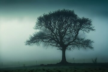 Fototapeta na wymiar tree in the mist created using AI Generative Technology