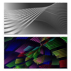 Fototapeta premium Wavy lines or ribbons. Multicolored striped gradient. Creative unusual background with abstract gradient wave lines for creating trendy banner, poster. Vector eps