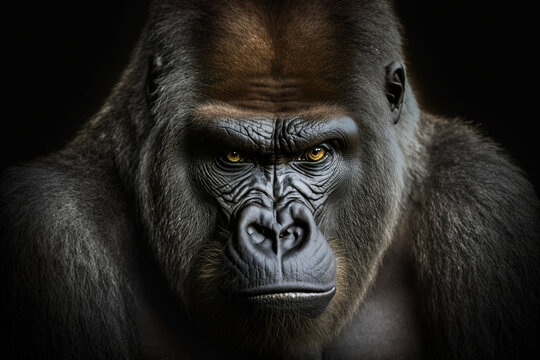 western Lowland Gorilla Gorilla, gorilla, with strong, angry look on face, Created using generative AI tools