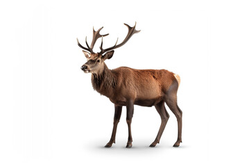 Obraz premium Red deer stag in front of a white background, Created using generative AI tools.