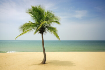 Fototapeta na wymiar Tropical landscape of summer scenery, white sand with palm trees. Luxury travel vacation destination, Created using generative AI tools.