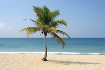 Naklejka na ściany i meble Tropical landscape of summer scenery, white sand with palm trees. Luxury travel vacation destination, Created using generative AI tools.