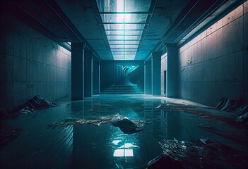 liminal space, underground pool. generative AI