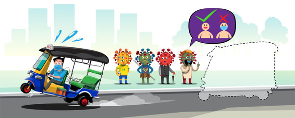 Obraz premium The taxi denies the coronavirus-infected passengers from getting into the car and driving away.