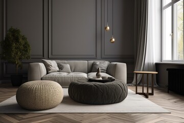 Modern luxury living room | Modern interior living room design | 3d rendering of modern living room with white sofa | Panoramic grey living room | Colourful living room interior ,Generative AI