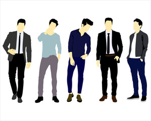 Set with men clothing. A man in a classic suit and casual style. Muscular and slim male body