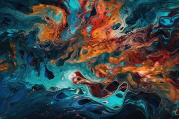 "Euphoric Waves": A series of abstract images created using a fluid art technique of pouring and swirling bright, bold colors of acrylic paint, abstract