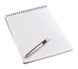 A steno notebook and a fountain pen on transparent background. png file