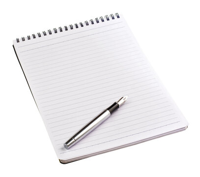 A steno notebook and a fountain pen on transparent background. png file