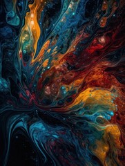 "Euphoric Waves": A series of abstract images created using a fluid art technique of pouring and swirling bright, bold colors of acrylic paint, abstract