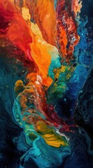 "Euphoric Waves": A series of abstract images created using a fluid art technique of pouring and swirling bright, bold colors of acrylic paint, abstract