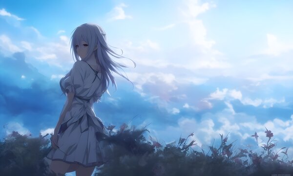beautiful anime girl with beautiful wallpaper, HD Anime, 4k wallpaper, woman in the field, Generative AI