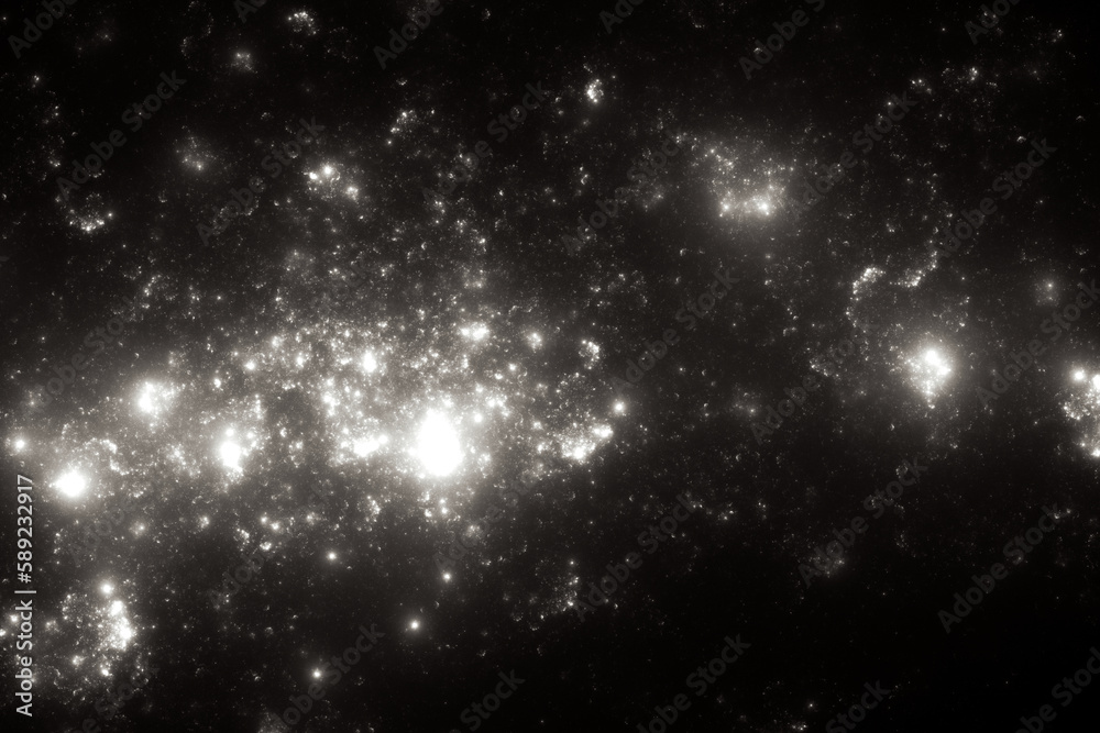 Wall mural white clouds of stardust in black space. abstract fractal 3d rendering