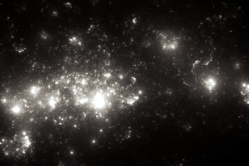 Fototapeta premium White clouds of stardust in black space. Abstract fractal 3D rendering