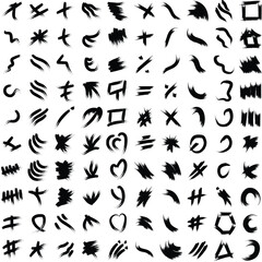 Hand Drawn Organic Shapes Dry Brush Stroke Black Set 100