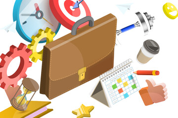 3D Isometric Flat  Conceptual Illustration of Flexible Work Schedule