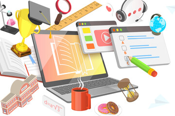 3D  Conceptual Illustration of Blended Learning Approach