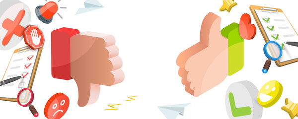 3D  Conceptual Illustration of Advantages And Disadvantages