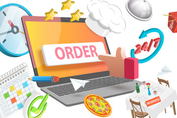 3D  Conceptual Illustration of Online Restaurant Booking