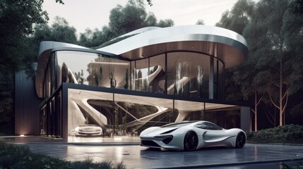 Fototapeta na wymiar Elevate Your Lifestyle: Luxurious House & Stylish Supercar in a Bright-Light Outdoor Oasis with Breathtaking Views, Generative AI