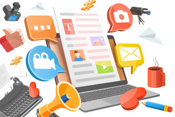 3D  Conceptual Illustration of Blog Content Strategy