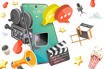 3D  Conceptual Illustration of Mobile Video Content - obrazy, fototapety, plakaty