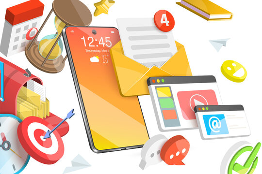 3D  Conceptual Illustration of Mobile Notification