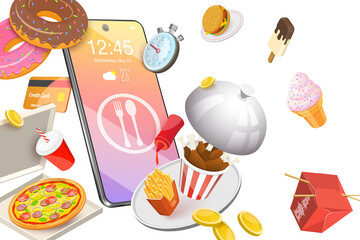 3D  Conceptual Illustration of Online Food Order