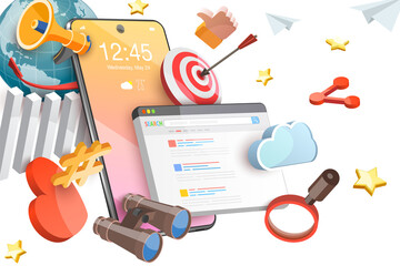 3D  Conceptual Illustration of SEO Marketing Strategy
