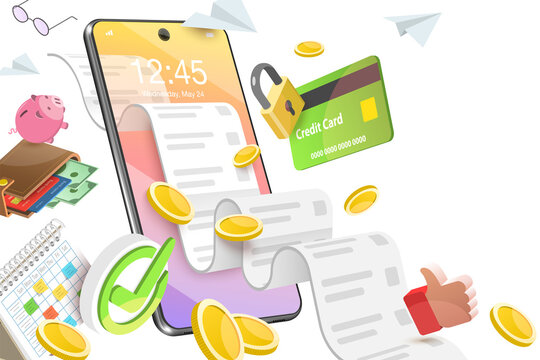 3D  Conceptual Illustration of Mobile Bill Payment