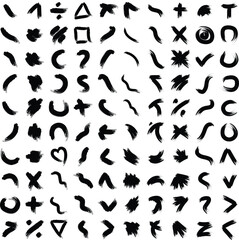 Hand Drawn Organic Shapes Dry Brush Stroke Black Set 100