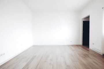 Fototapeta na wymiar Interior with blank wall | Modern mid century and minimalist interior of living room ,empty room , white wall and wood floor ,3d render, Generative AI